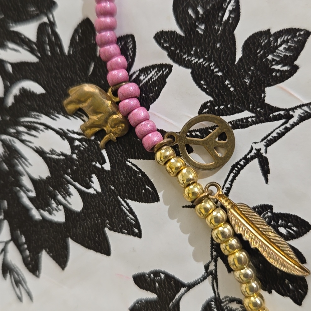 Pink and Gold Beaded Charm Bracelet Set Wg5 - Picture 7 of 7
